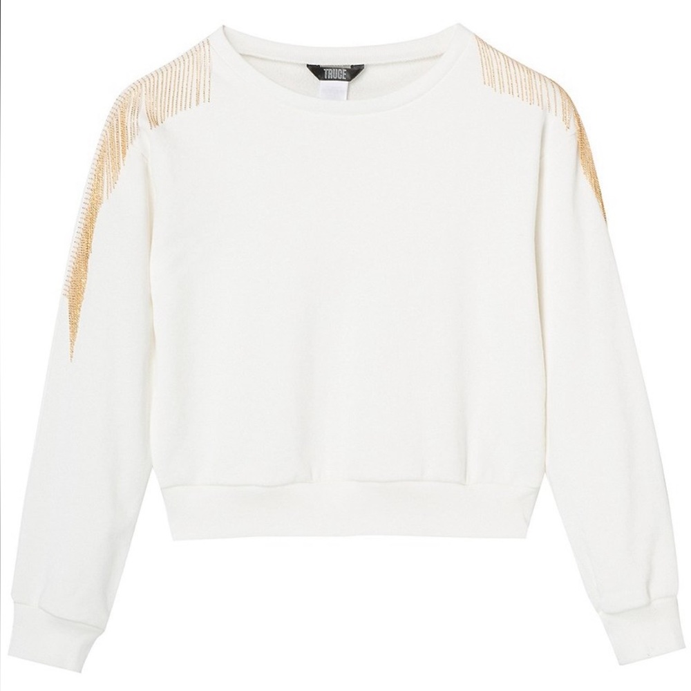 Girls’ gold fringe white Truce sweatshirt size 10/12